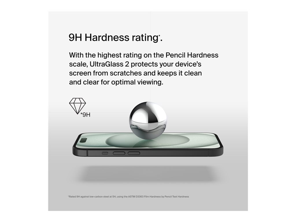 Belkin ScreenForce UltraGlass 2 - Screen protector for cellular phone - blue light filter - glass - for Apple iPhone 15 Pro OVA139ZZ